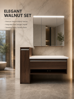 Armoire de salle de bain murale en bois foncé avec miroir LED et rangement latéral, disponible en taille personnalisée, vente en gros directe usine