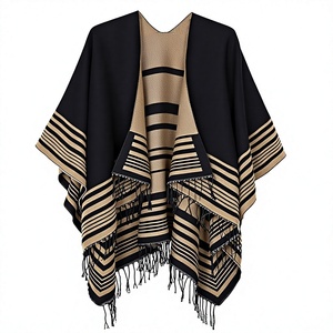 Poncho cape en cachemire pour femme avec franges, ouvert sur le devant, coupe ample, décontracté, pour l'hiver - Product Image 1