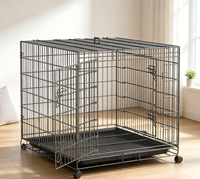 Cage pliable simple en fil métallique pour animaux de compagnie, double porte, poignée de transport supérieure, verrou de sécurité, plateau inférieur amovible, pliable, thermolaquée