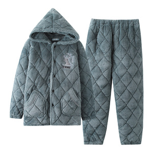 Pyjama d'hiver pour <span class=keywords><strong>homme</strong></span> à trois couches isolées avec doublure en <span class=keywords><strong>polaire</strong></span> et flanelle épaisse, vêtements de maison pour <span class=keywords><strong>homme</strong></span>, ensemble de vêtements de nuit en <span class=keywords><strong>polaire</strong></span> corail chaud - Product Image 5