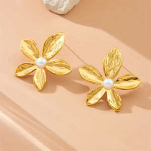 Geometric Stud Earrings Gold Tone Stainless Steel Minimalist Design Fashion Jewelry - Product Image 2