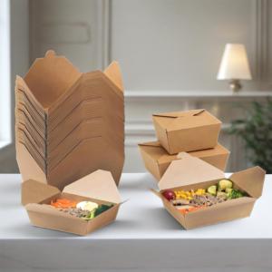 กล่องกระดาษคราฟท์ทรงสี่เหลี่ยมผืนผ้าสำหรับอาหารจานด่วนกล่องอาหารกลางวันแบบใช้แล้วทิ้ง - Product Image 4