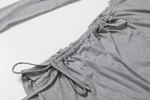 CNSHELL 95% coton col carré côté pli dessiner chaîne à manches longues mauvaise hanche robe femmes Sexy - Product Image 5