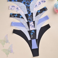 Culotte Fille Sans Couture en Soie Glacée à Logo Personnalisé Imprimé Papillon, Taille Basse Respirante, String Femme Thong Seamless