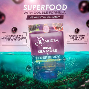 Poudre de mousse d'Irlande de haute qualité, végétalienne, sachet de poudre de vitamine de mousse d'Irlande, renforce l'immunité, poudre de mousse d'Irlande à la baie de sureau - Product Image 3