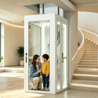 Mini-ascenseur domestique sécurisé à entraînement AC, cabine en verre trempé, structure en acier télescopique, pour jardin, 2 à 4 étages, 400 kg, certifié CE