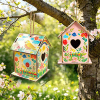 Kit de nichoir moderne en bois à finir soi-même, à sculpter et à peindre, boîte à oiseaux suspendue, artisanat fait main pour enfants, pour jardin extérieur