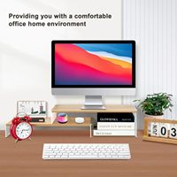Support de moniteur double réglable avec pieds en acrylique pour bureau, organiseur de bureau en bois à 2 niveaux pour ordinateur, étagère de bureau esthétique