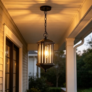 Lanterne de Jardin Suspendue Minimaliste Industrielle Étanche pour Extérieur, Noir Mat, pour Porte d'Entrée, Passage, Porche - Product Image 1
