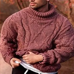 2021 Herfst Winter Nieuwe Ontwerp Mens Knitwear Coltrui Heavy Gauge Dikke Kabel Gebreide Trui