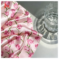Tissu satiné 100% polyester de luxe, tissé sur mesure, imprimé floral, pour robe femme