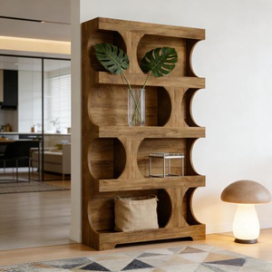 Librería Alta de 71 Pulgadas, Librería Moderna Asimétrica, Estante de Exhibición Independiente de 4 Niveles con Forma Clásica, Librería Grande - Product Image 3