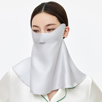 Masker Pelindung Mata Sutra Murbei Wanita, Tahan UV, Bernapas, Model Persegi, Desain Setengah Jilbab, Penutup Wajah