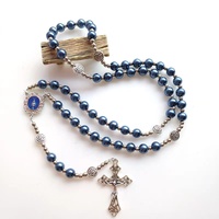 Mecrt Catholique Chapelet Verre Crucifix Imitation Perle Croix Chapelet En Alliage De Zinc Collier Perlé Pendentif Chaîne Cadeau En Gros