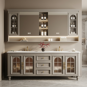 2026 Original Customization Modern Solid Wood <b>Dressing</b> <b>Table</b> <b>Set</b> LED <b>Mirror</b> Wall-Mounted Bathroom Cabinet Ceramic Copper Dining - Product Image 4