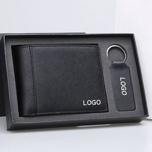 Luxury Men's Leather <b>Wallet</b> and Keychain <b>Gift</b> <b>Set</b> - Premium Cross-Grain Bifold <b>Wallet</b> for Promotional Corporate <b>Gifts</b> - Product Image 1
