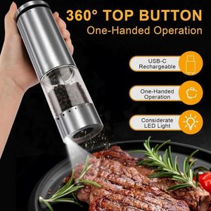 Juego de Molinillos de Sal y Pimienta Recargables por USB, de Acero Inoxidable, con Luz LED, Regalos para Cocineros - Product Image 2