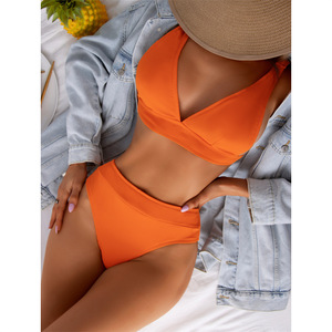 Traje de Baño Bikini de Una Pieza para Mujer, Sexy, Color Sólido, con Tirantes Triangulares y Rayas Laterales, Servicio OEM, para Playa, 2025 - Product Image 1