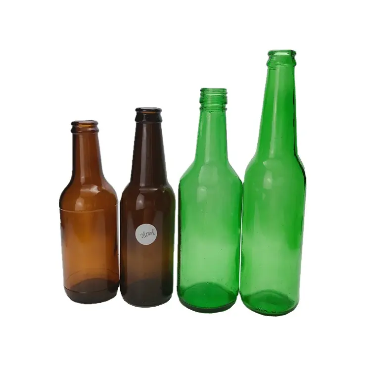 Botella de cerveza de vidrio, Color marrón/verde, con tapa de corona, 250ML, 350ML, 370ML