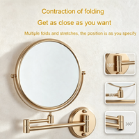 Gold Wall Mounted Double Sided Magnifying Makeup Mirror Swivel Extendable Foldable Arm Cosmetic Shaving Mirror for Home Vanity