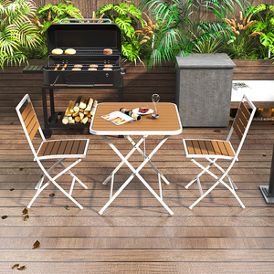 आधुनिक आउटडोर तह कुर्सी और टेबल सेट धातु लकड़ी और लोहे की कला वाटरप्रूफ अवकाश बालकनी कैफे दूध चाय की दुकान के लिए - Product Image 4