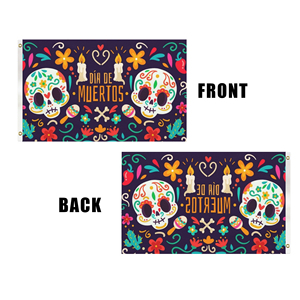 Drapeau personnalisé en gros du Jour des Morts mexicain 3x5 pieds pour décoration extérieure de jardin en polyester pour les fêtes - Product Image 5