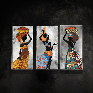 En gros Noir Triptyque Femmes Art Africain Toile Peinture Salon Tenture Murale Affiches Imprime Cadre - Product Image 3