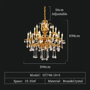 Lampes suspendues en laiton européen pour salon de luxe Design antique Hôtel Salle de banquet Lustre en cristal de haute qualité