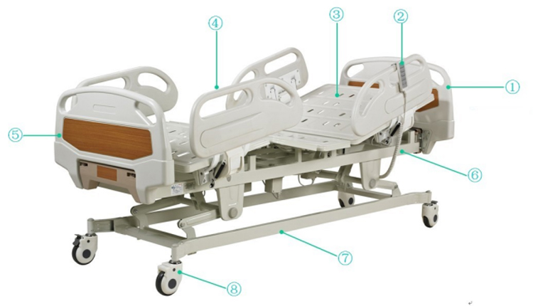 Cama de hospital plegable eléctrica de 5 funciones para sala de cuidados médicos intensivos a precio económico para pacientes
