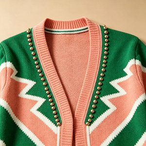 Maglione da Donna Personalizzato OEM ODM, Manica Lunga con Motivo Lavorato a Maglia e Perline, Abbigliamento Femminile, Cardigan Lungo Lavorato a Maglia Abbinato a Abito <span class=keywords><strong>Midi</strong></span> - Product Image 5