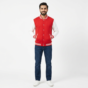 Wholesale Custom Red White Varsity Jacket Men Baseball Bomber Front Breathable Fashion College Uniform Streetwear Outerwear OEM - Product Image 1