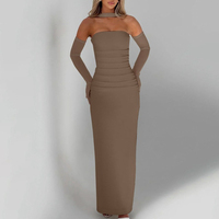 Robe longue moulante élégante pour femme, style Y2K, avec foulard, sans bretelles, en maille unie, avec gants, pour bal de promo, tenue de soirée, mariage, anniversaire