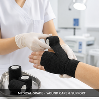 Bande adhésive élastique noire en gros pour machine à tatouer, bandage de protection pour poignée de tatouage, sport et athlétisme