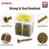 Assortiment de 800 vis à bois YZP jaunes zinguées pour panneaux de particules, kit de vis à bois avec boîte de rangement en plastique, service personnalisé disponible