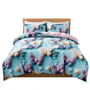 Parure de lit 3 pièces moderne effet tricot 3D papillon, couleur turquoise, en polyester, pour la Chine, livraison directe UE, prête à être expédiée - Product Image 1