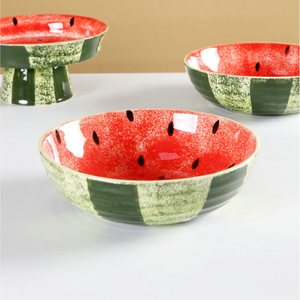 Tazón de cerámica hecho a mano con diseño de sandía, tazón para ensalada con acabado bajo esmalte, diseño bonito para fiestas y desayunos. - Product Image 4