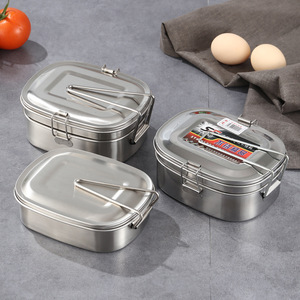 Stainless Steel Double Layer Lunch <b>Box</b> Rectangle 304 Food <b>Storage</b> For Work And Canteen With <b>Lid</b> - Product Image 3