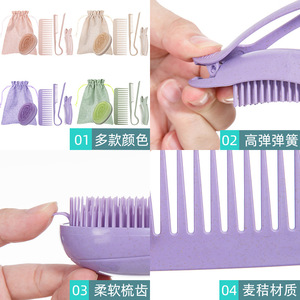 Ensemble de peignes lisseurs portables avec brosse et coupe-ongles, kit de voyage pour femmes et hommes, beige, rose, violet, vert - Product Image 3
