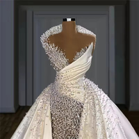 S2399A 2026 Robe de mariée à double couche en voile de soie doux, longue, pour soirée, 2 usages, avec traîne détachable
