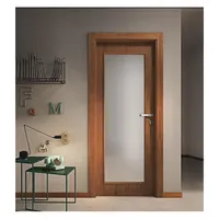 Oak Finish Wooden Swing Doors with 2 Lite Frosted Glass