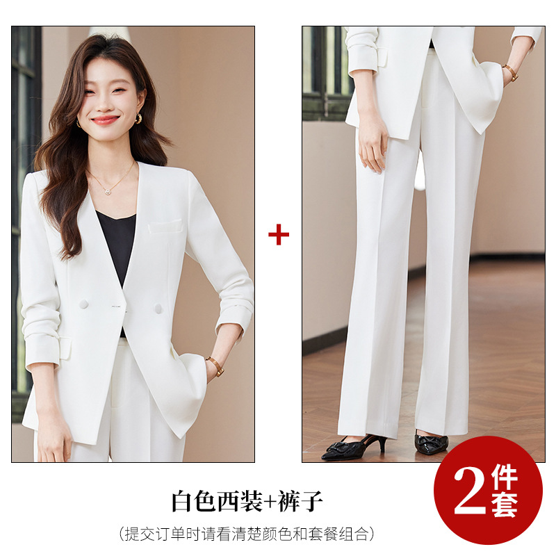 White suit with slightly flared trousers