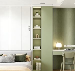 High-End Minimalist Bedroom Closet - Sage Green & White, Ribbed <b>Panel</b> & <b>LED</b> <b>Lights</b>, Built-In Desk for Multi-Use - Product Image 3
