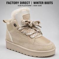 Bottes d'hiver pour femmes en gros, bottes de neige à plateforme doublées de fourrure, baskets chaudes en daim de haute qualité, approvisionnement direct usine