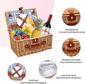 Panier cadeau en saule tressé personnalisé avec poignée pour rangement, panier de pique-nique carré en cannage F&M avec couvercle, vente en gros - Product Image 2