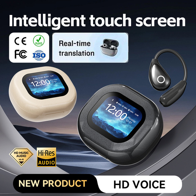 M94 Touch Screen Open Ear Hook Wireless Earphone AI Translation TF Card Digital Display for 5.4 ENC for Travel Business