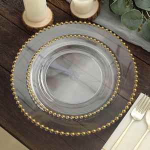 7.5 Inch <b>Plastic</b> Dessert Plates with Gold Beads White Clear Salad Plates Heavy Duty Tableware Bulk for Wedding Receptions - Product Image 6