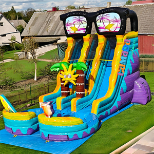 Tobogán Acuático Inflable Comercial <span class=keywords><strong>de</strong></span> PVC para Fiestas al Aire Libre, Temática <span class=keywords><strong>de</strong></span> <span class=keywords><strong>Playa</strong></span> <span class=keywords><strong>con</strong></span> Palmeras, Doble Carril, <span class=keywords><strong>con</strong></span> Dos Piscinas - Product Image 3