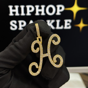 Pendentif personnalisé en argent sterling 925 avec lettre initiale H en moissanite VVS, plaqué or 18 carats, collier hip-hop pour hommes et femmes - Product Image 5
