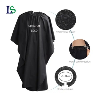 Capa de Peluquería de Poliéster con Logotipo Personalizado, Capa de Barbero Negra con Broches, Capas de Peluquero - Product Image 1