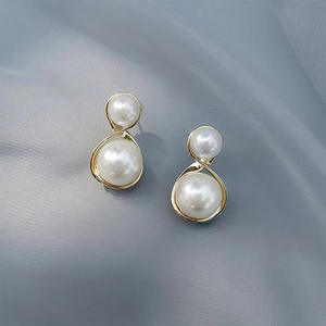 Accessoires en argent S925 pour perles DIY, boucles d'oreilles pour femme avec perle ronde de 6 à 10 mm et double perle, modèle 21831, support vide inclus - Product Image 3